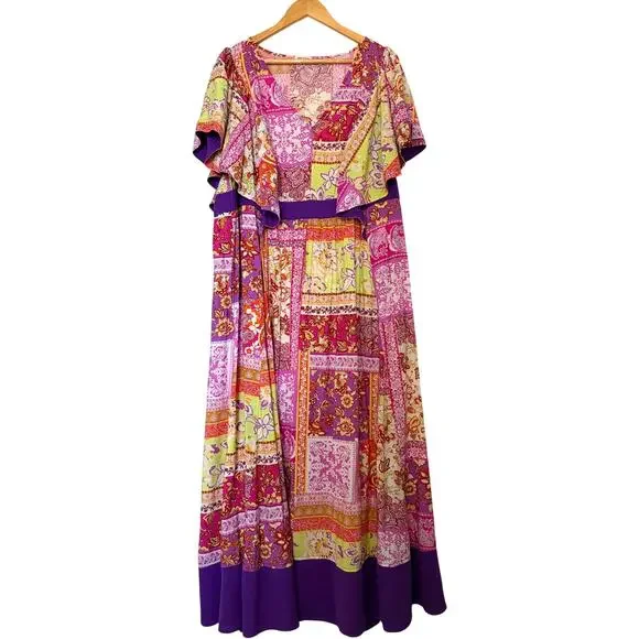 Kiyonna Plus Size Mediterranean Breeze Boho Maxi Kaftan Dress Size 3X - Picture 2 of 10